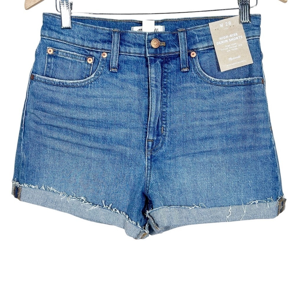 Madewell Womens High Rise Blue Denim Jean Shorts Rolled Hem Size 28 NEW Cotton